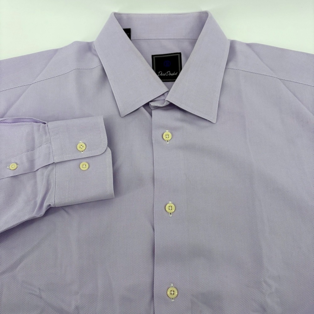 David Donahue Mens Lavender Purple Micro Check Cotton Dress Shirt Long Sleeve